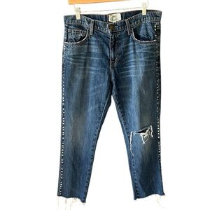 Current Elliot Sz 27 The Fling Slim Boyfriend Mid-rise Raw Hem Distressed